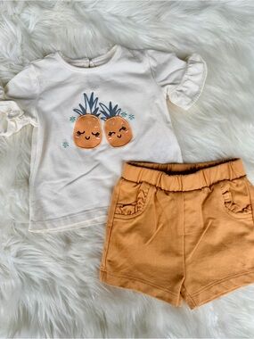 Cream Pineapple Tee & Mustard Shorts Set